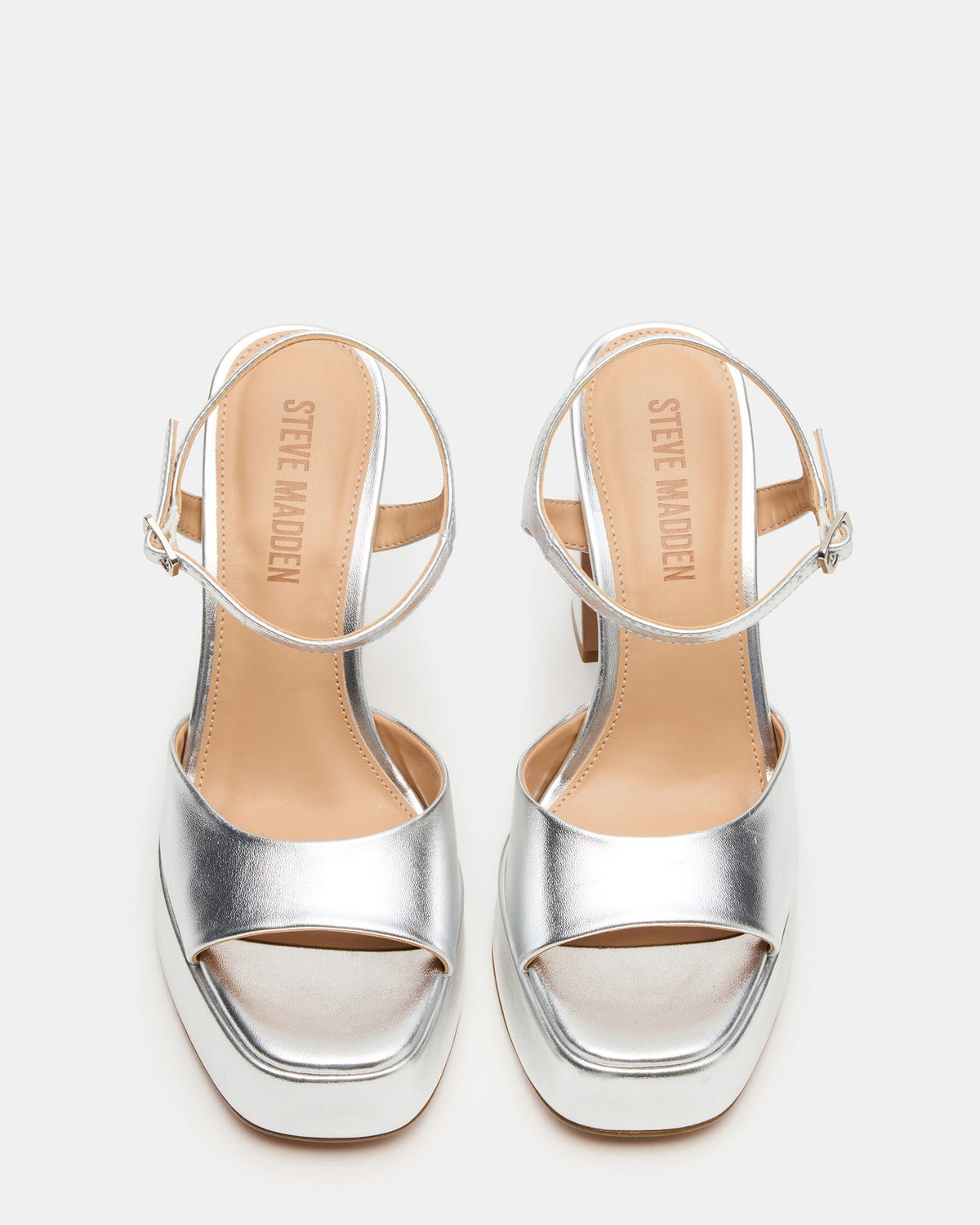 LIANDRA Silver Platform Square-Toe Strappy Women's Heel