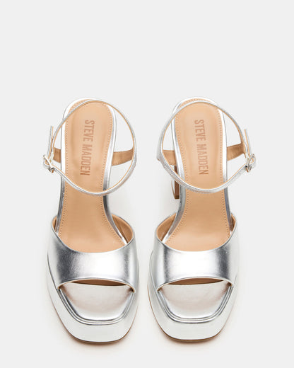 LIANDRA Silver Platform Square-Toe Strappy Women's Heel