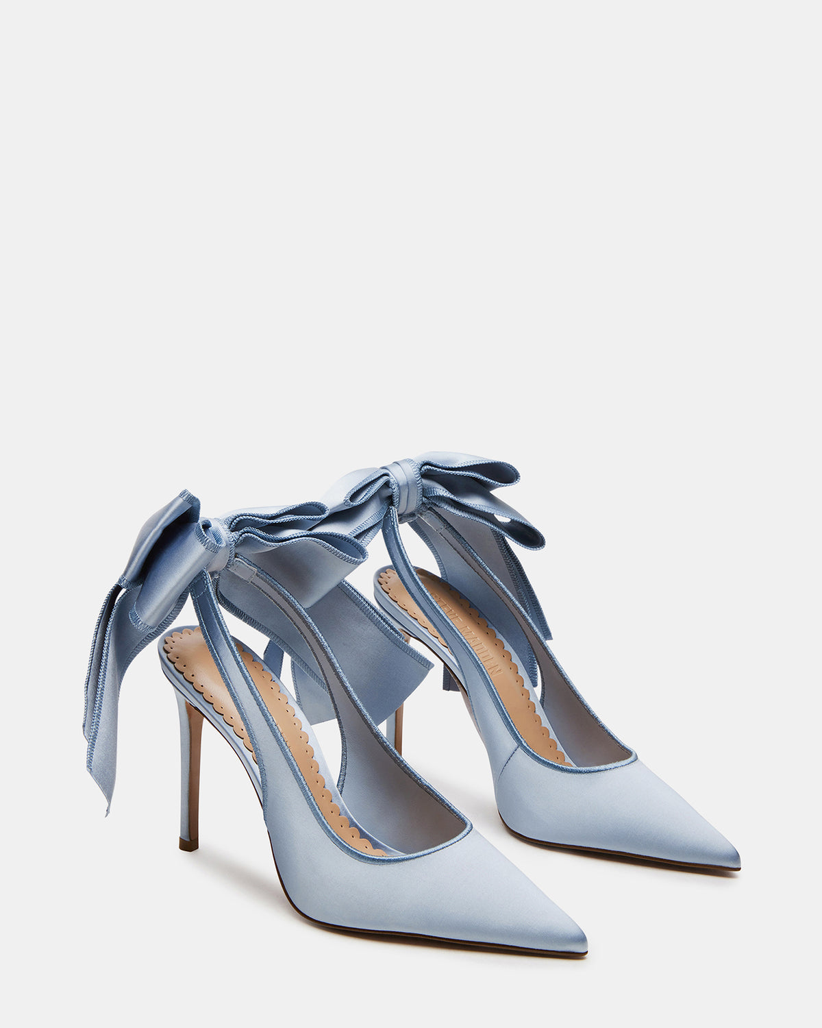 TEACUP Blue Satin Women's Pointed-Toe Slingback Heel