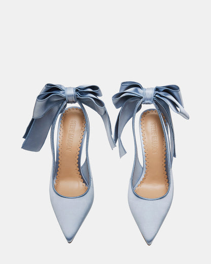 TEACUP Blue Satin Women's Pointed-Toe Slingback Heel