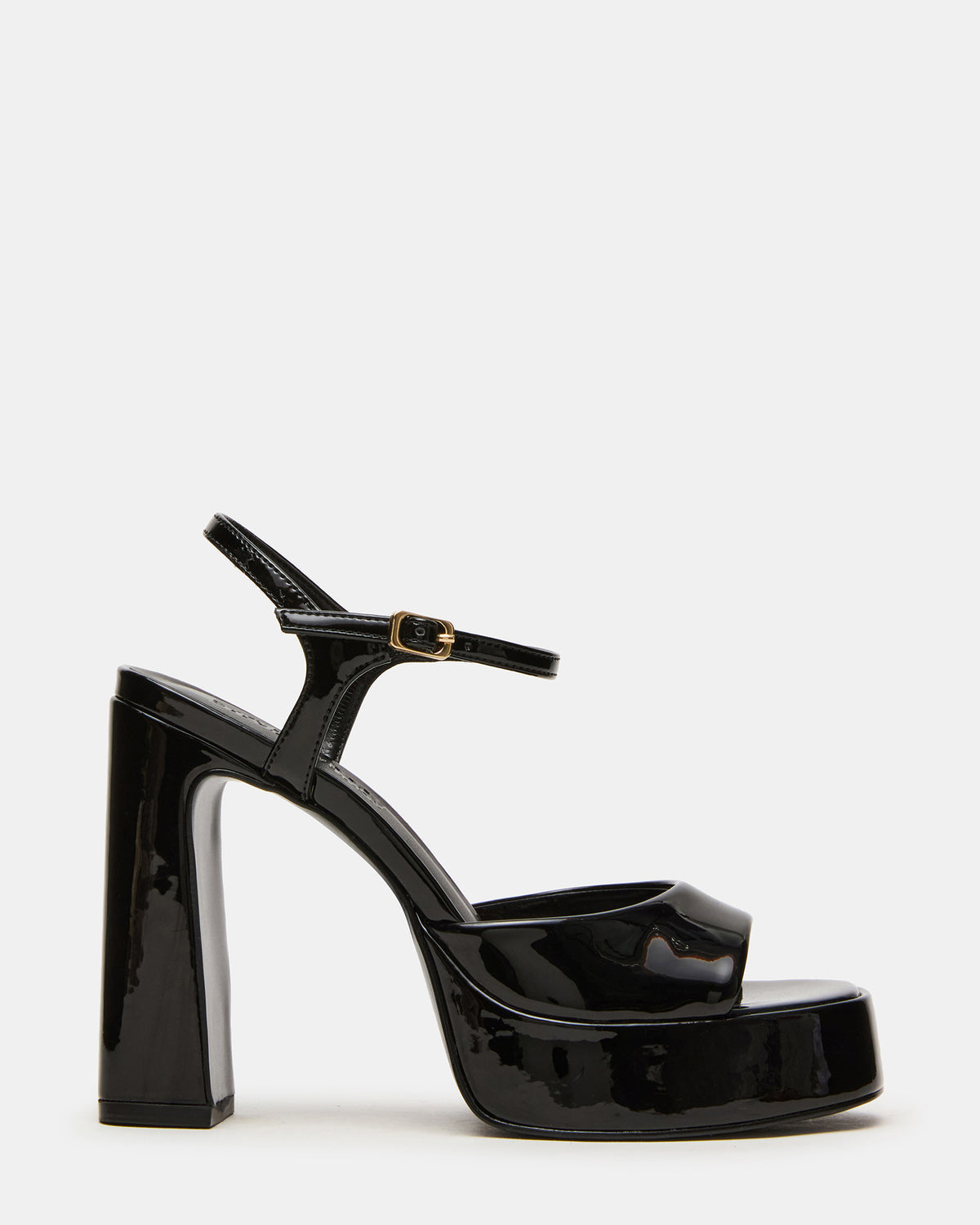 LIANDRA Black Patent Women's Platform Square-Toe Strappy Heel