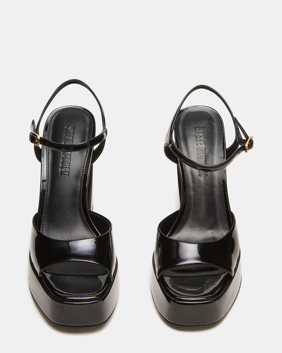LIANDRA Black Patent Women's Platform Square-Toe Strappy Heel