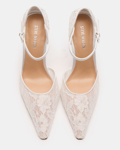 AVANT White Lace Pointed-Toe Stiletto Pump Women's Heel