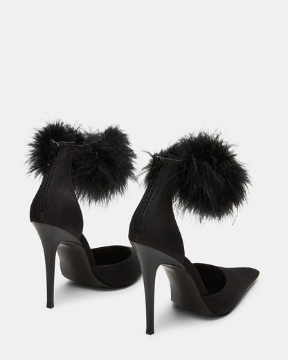 ELUSIVE Black Satin Pointed-Toe Stiletto Pump Women's Heel