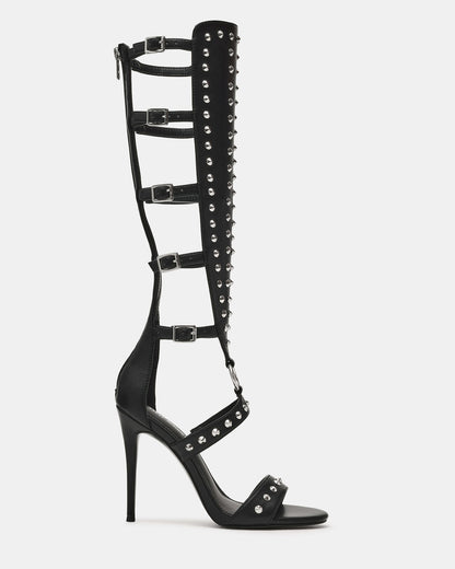 COMPOSURE Black Studs Strappy Stiletto Buckles Women's Heel