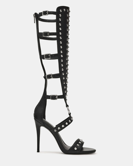 COMPOSURE Black Studs Strappy Stiletto Buckles Women's Heel