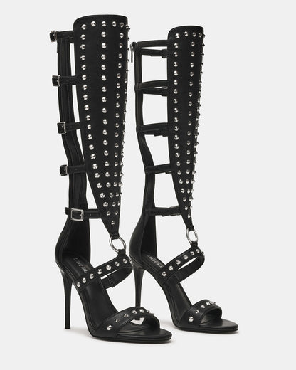 COMPOSURE Black Studs Strappy Stiletto Buckles Women's Heel