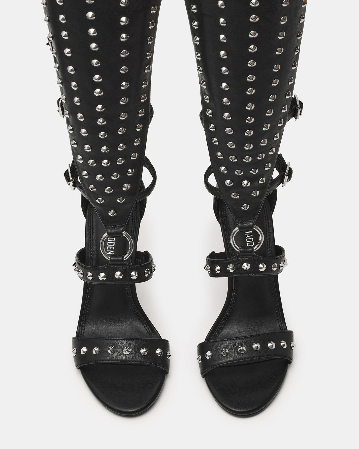 COMPOSURE Black Studs Strappy Stiletto Buckles Women's Heel