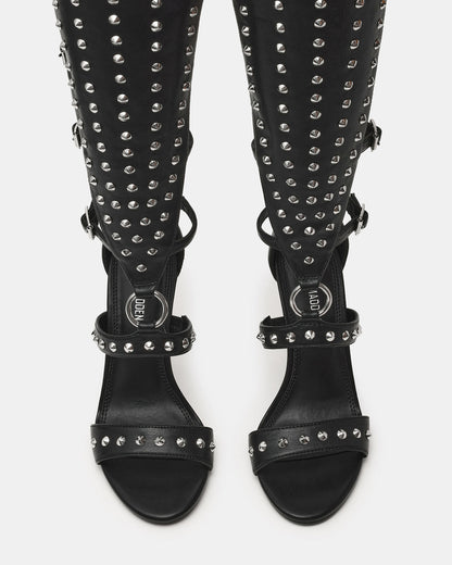 COMPOSURE Black Studs Strappy Stiletto Buckles Women's Heel
