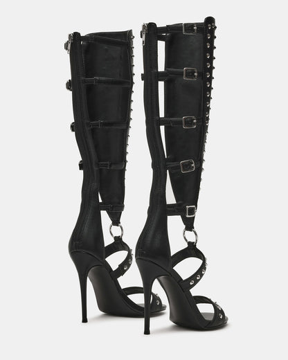 COMPOSURE Black Studs Strappy Stiletto Buckles Women's Heel