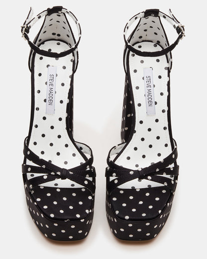 RETRO White/Black Polka Dot Open-Toe Block Heel Platform Women's Heel