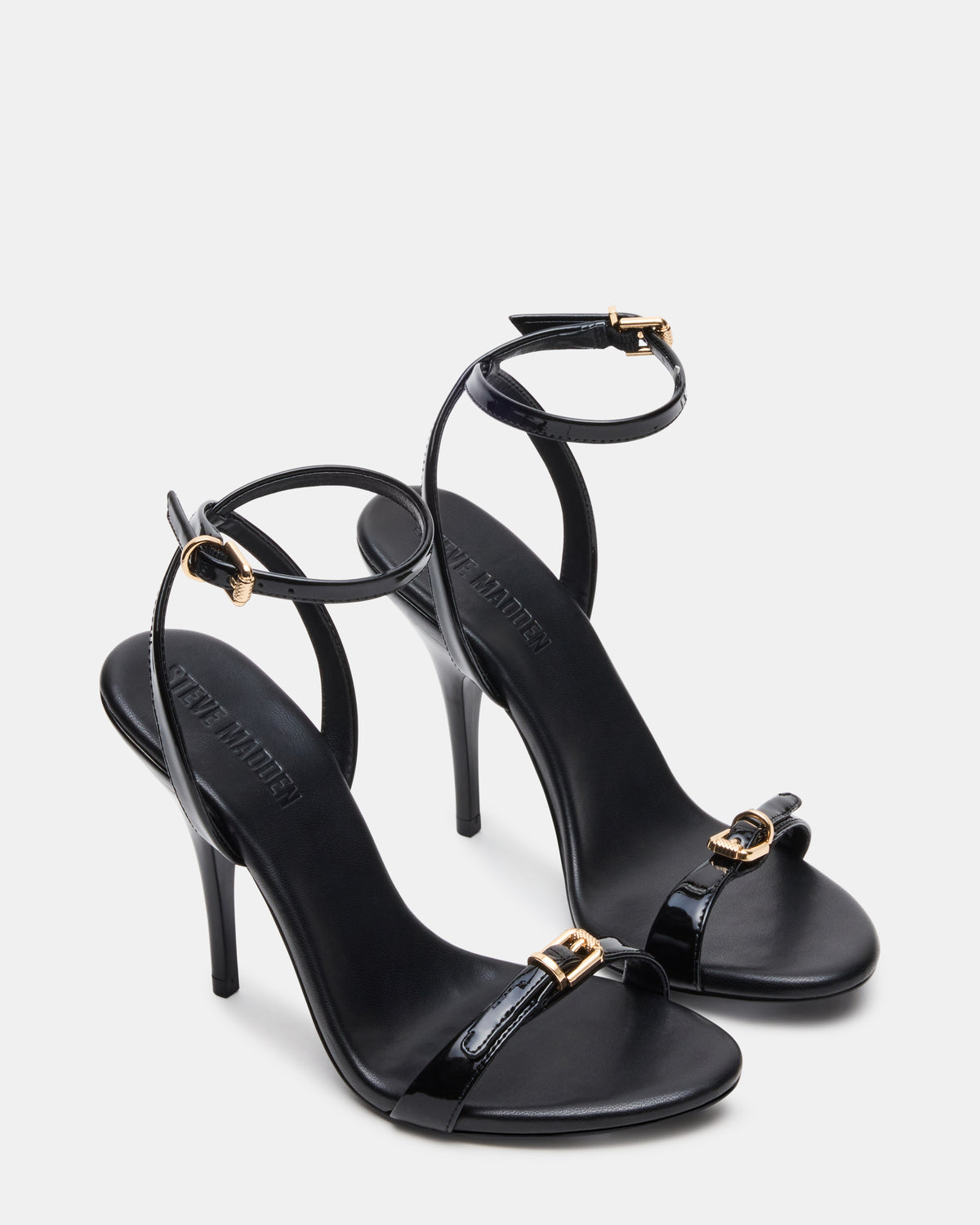 FOXX Black Patent Strappy Stiletto Open-Toe Women's Heel