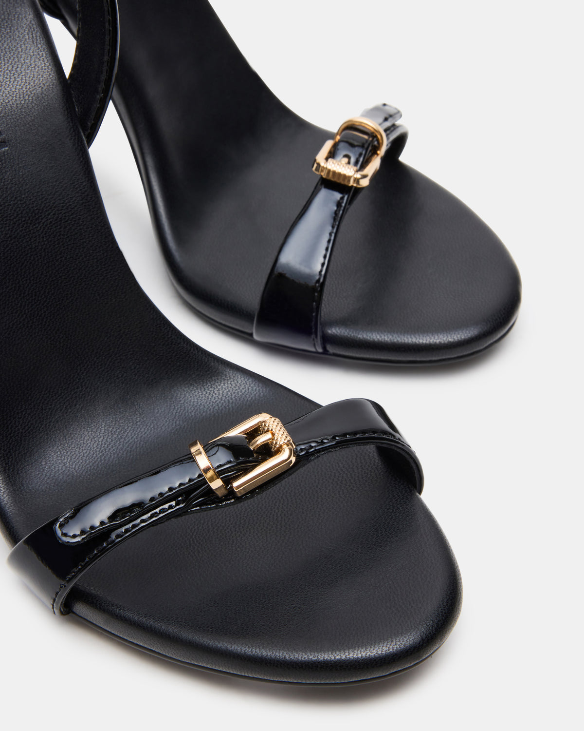 FOXX Black Patent Strappy Stiletto Open-Toe Women's Heel