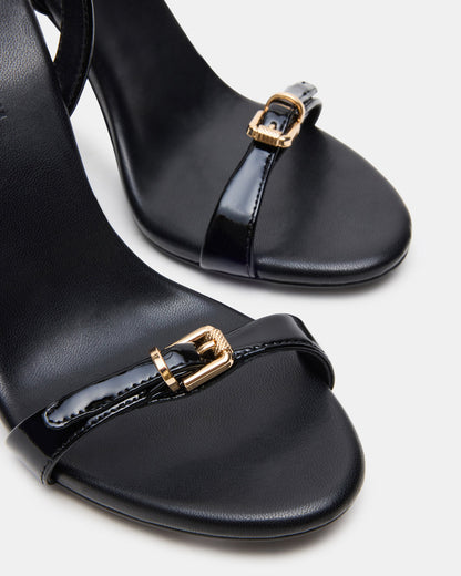 FOXX Black Patent Strappy Stiletto Open-Toe Women's Heel