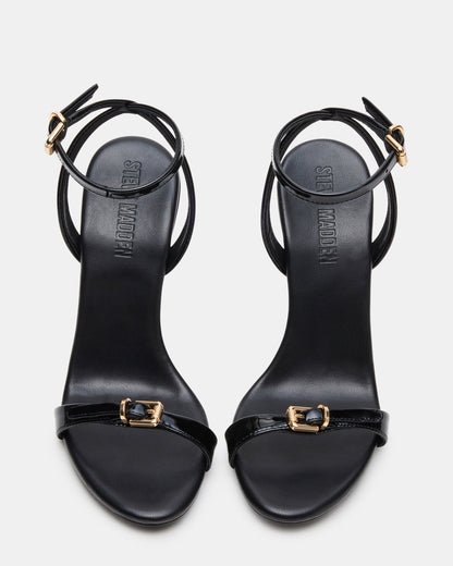 FOXX Black Patent Strappy Stiletto Open-Toe Women's Heel