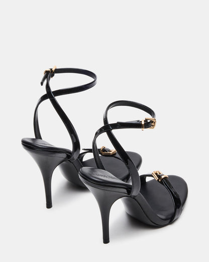 FOXX Black Patent Strappy Stiletto Open-Toe Women's Heel