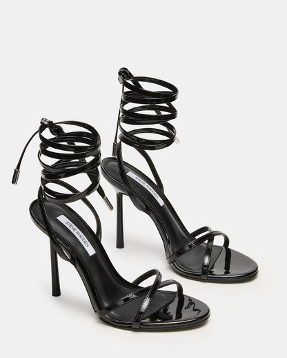 NERI Black Patent Strappy Stiletto Round-Toe Women's Heel