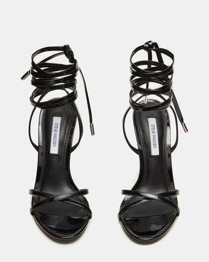 NERI Black Patent Strappy Stiletto Round-Toe Women's Heel