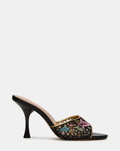 SANTI Mesh Black Multi Pointed-Toe Mule Women's Heel