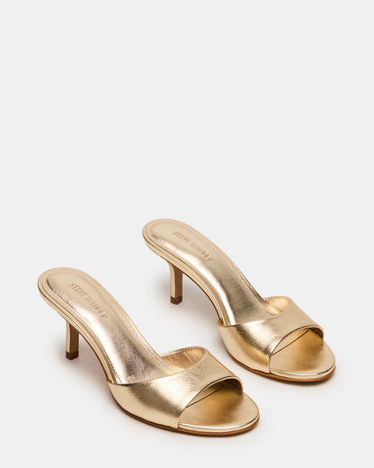 KENDRIX Gold Leather Mule Stiletto Women's Heel