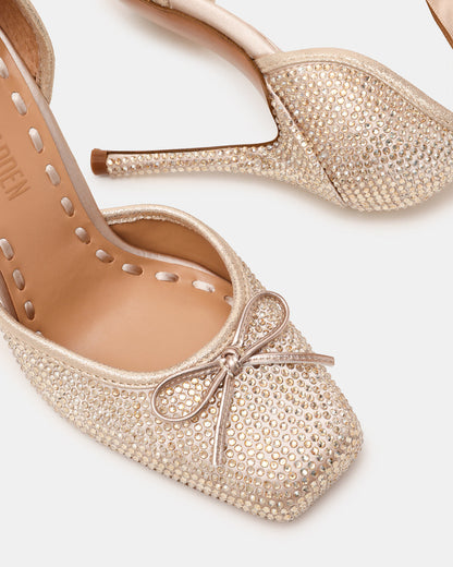 LARINA Champagne Rhinestones Square-Toe Stiletto Lace-Up Women's Heel