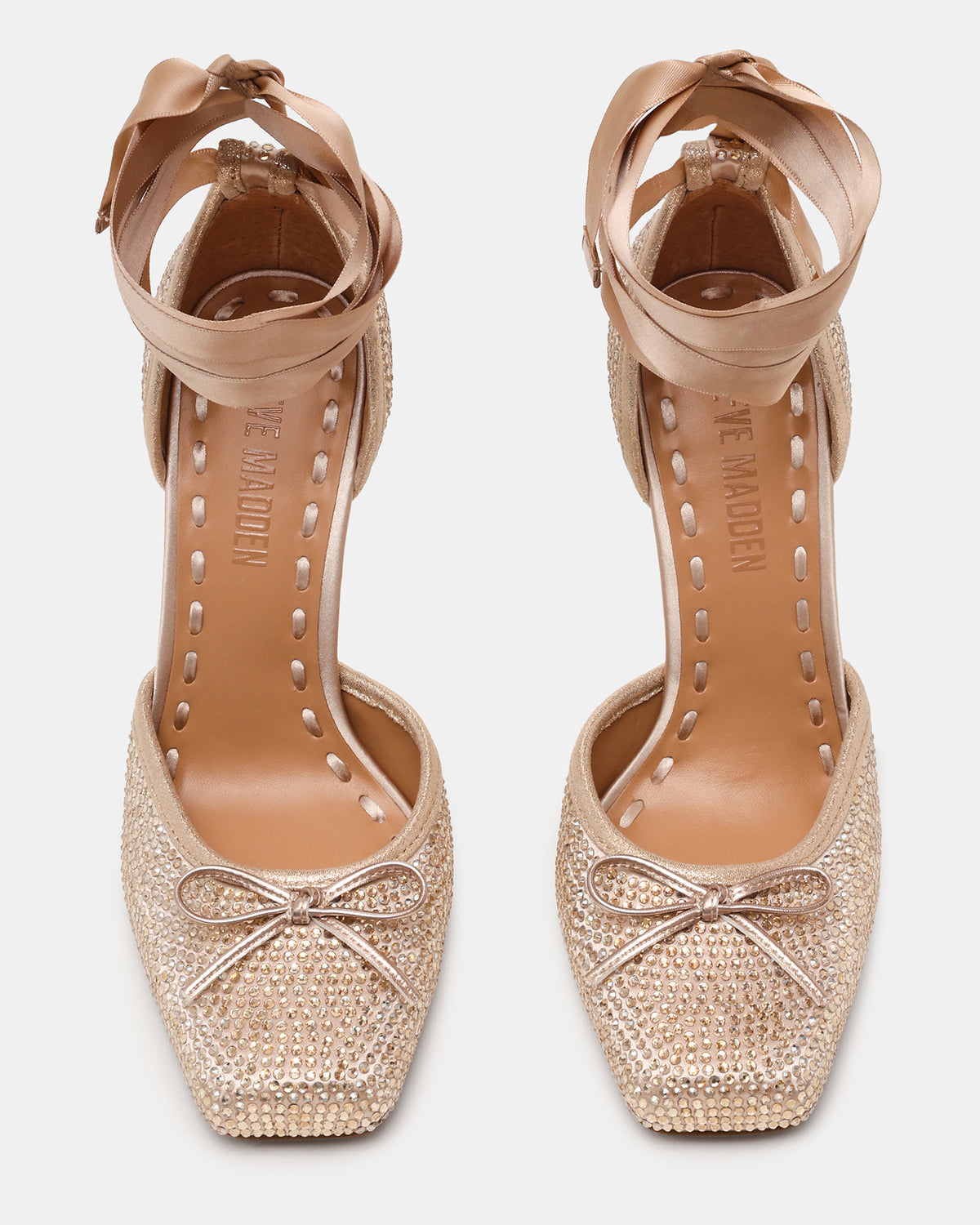 LARINA Champagne Rhinestones Square-Toe Stiletto Lace-Up Women's Heel