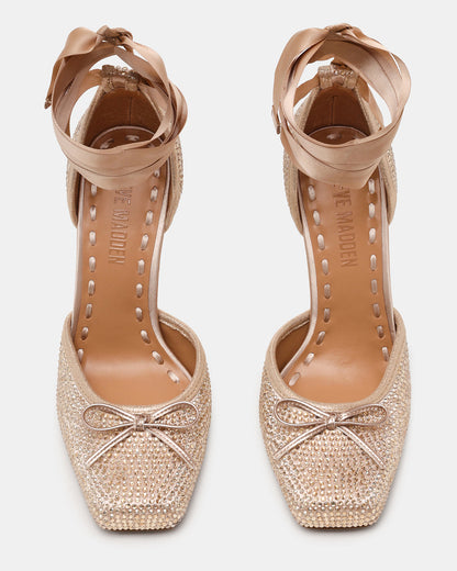 LARINA Champagne Rhinestones Square-Toe Stiletto Lace-Up Women's Heel