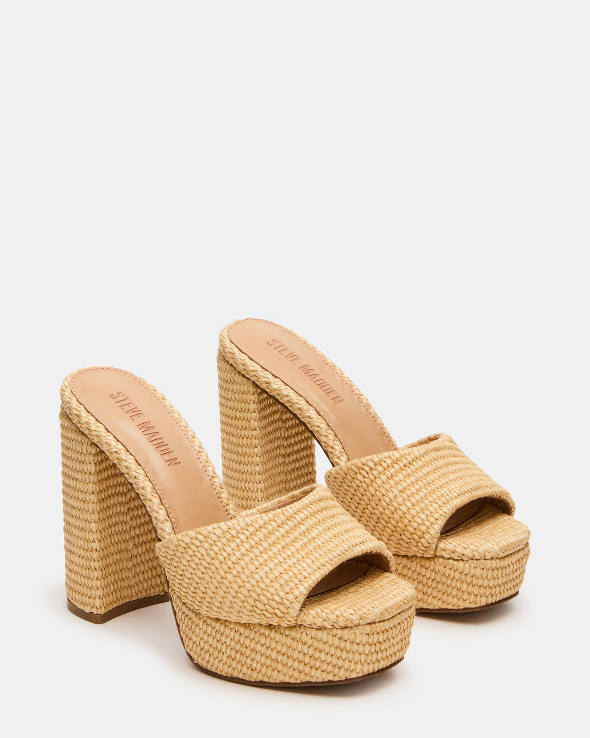 JOEL Natural Raffia Square-Toe Platform Raffia Mule Women's Heel