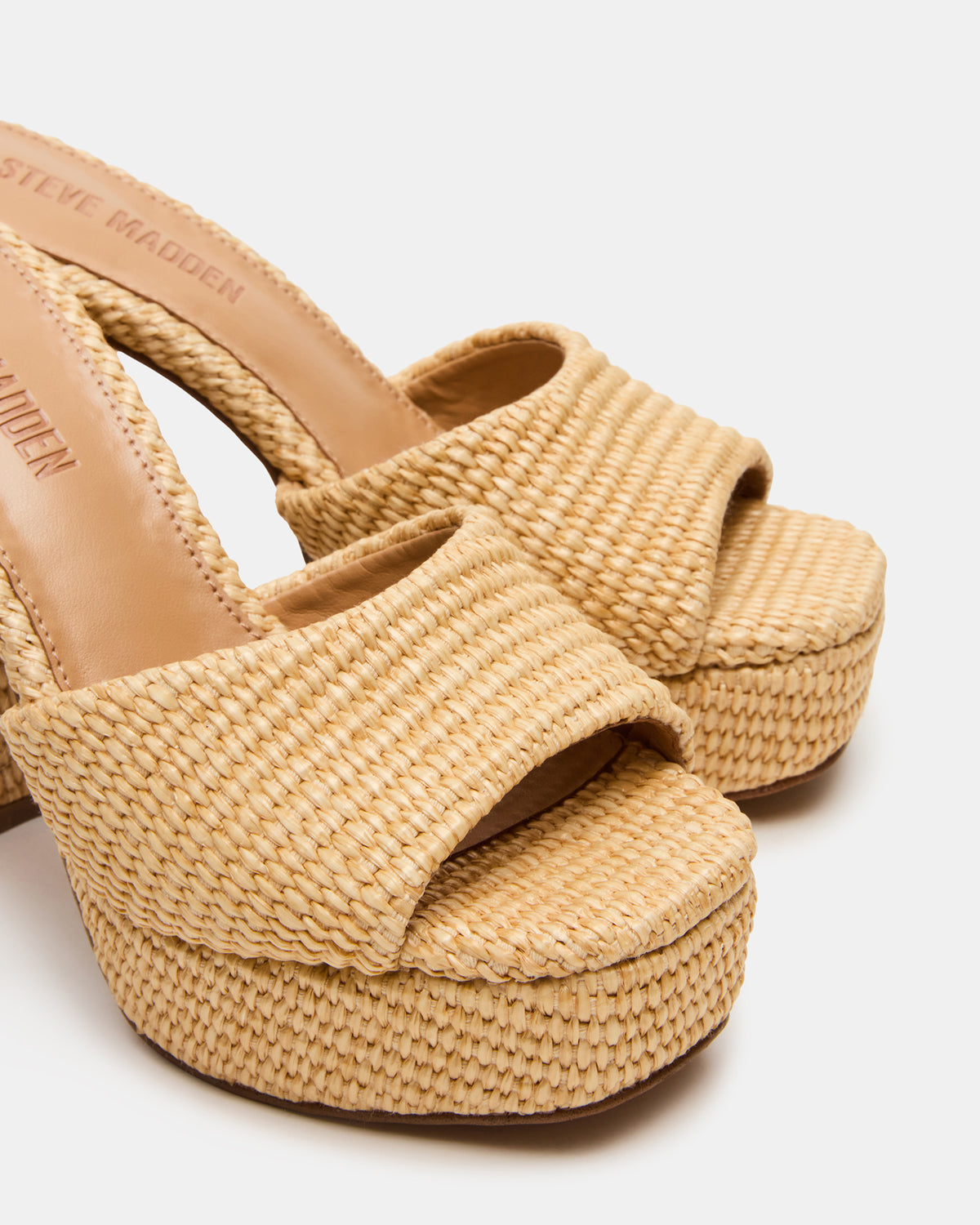 JOEL Natural Raffia Square-Toe Platform Raffia Mule Women's Heel