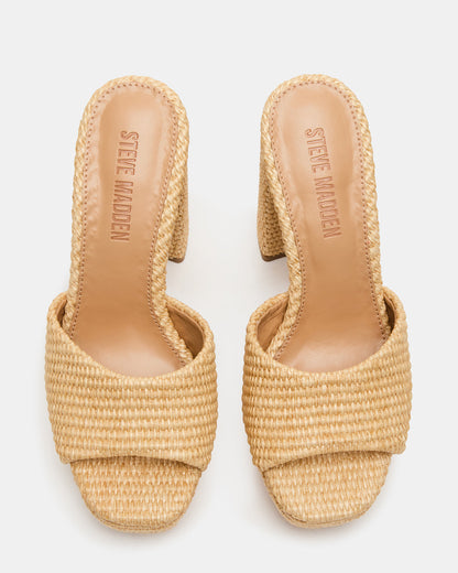 JOEL Natural Raffia Square-Toe Platform Raffia Mule Women's Heel
