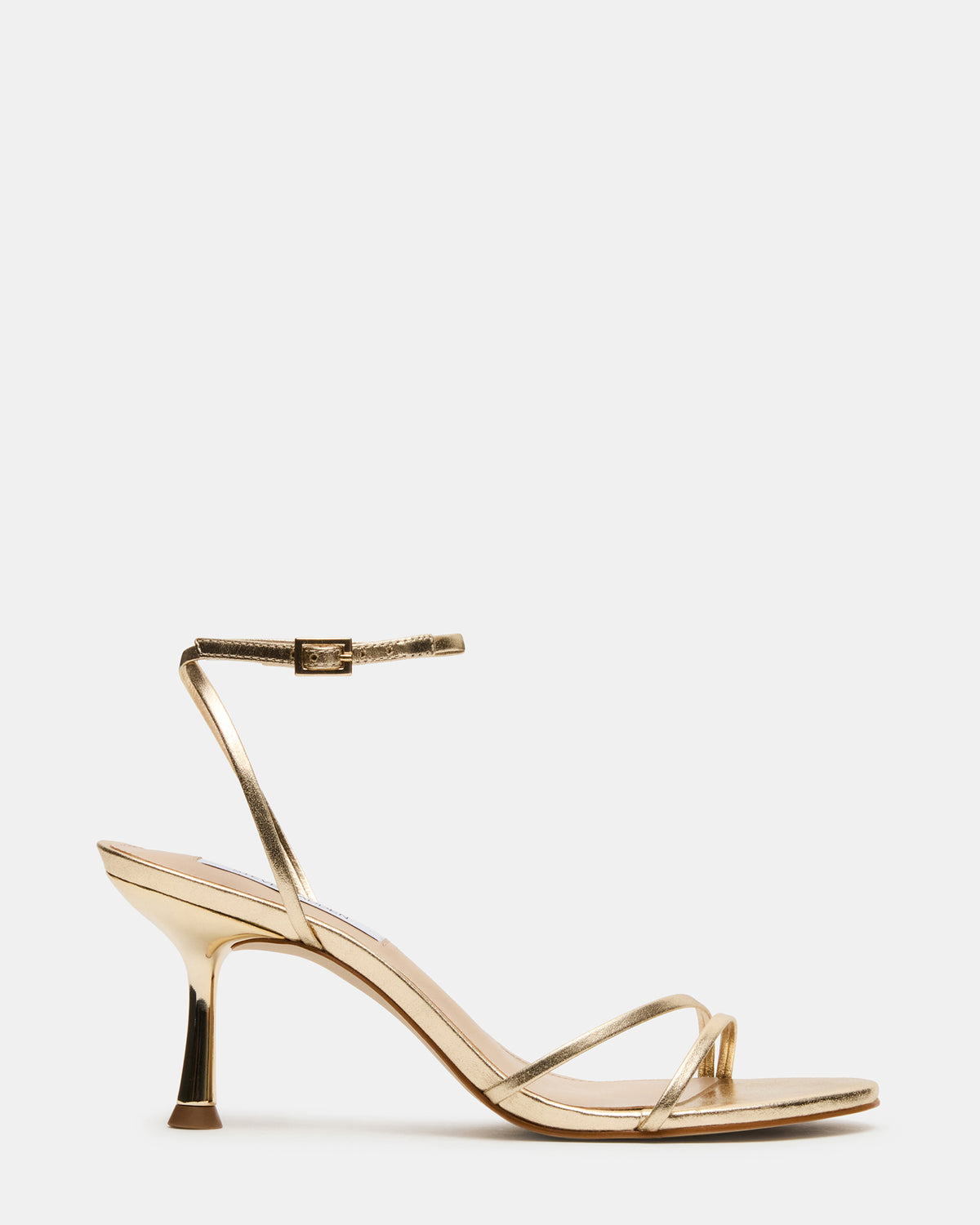 ERAS Gold Leather Stiletto Round-Toe Ankle Strap Women's Heel