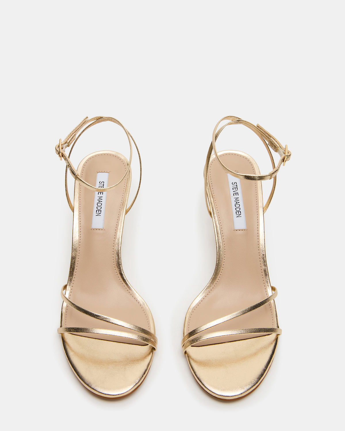 ERAS Gold Leather Stiletto Round-Toe Ankle Strap Women's Heel