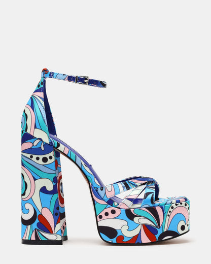 RETRO Blue Print Open-Toe Block Heel Platform Women's Heel