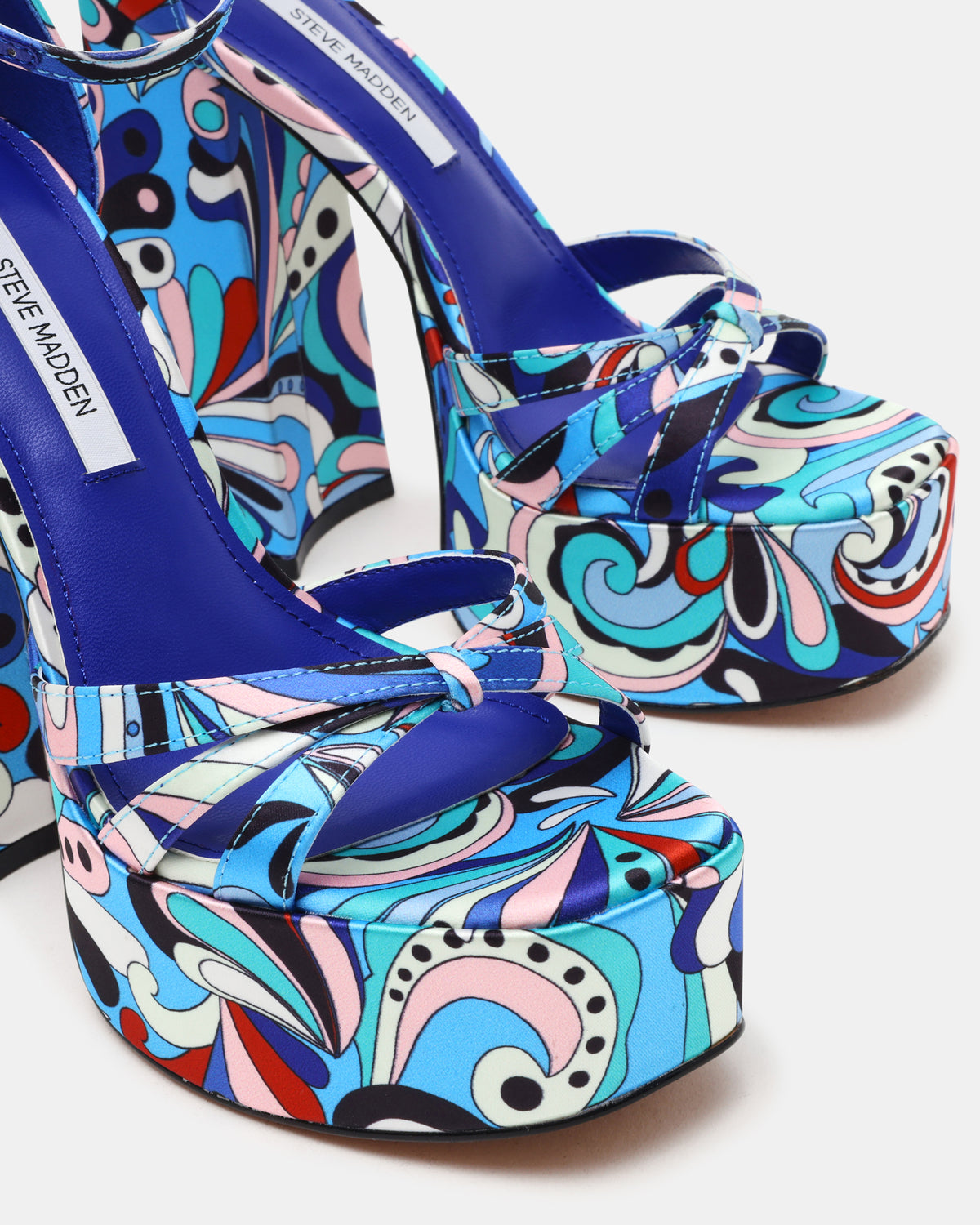 RETRO Blue Print Open-Toe Block Heel Platform Women's Heel