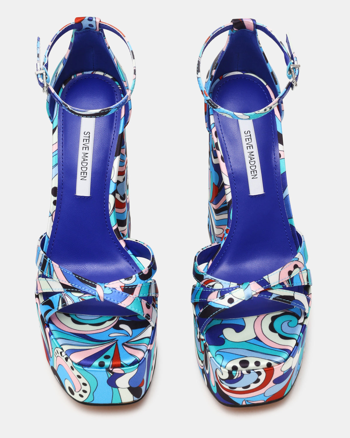 RETRO Blue Print Open-Toe Block Heel Platform Women's Heel