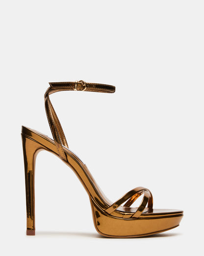 JUNI Bronze Criss Cross Stiletto Ankle Strap Women's Heel