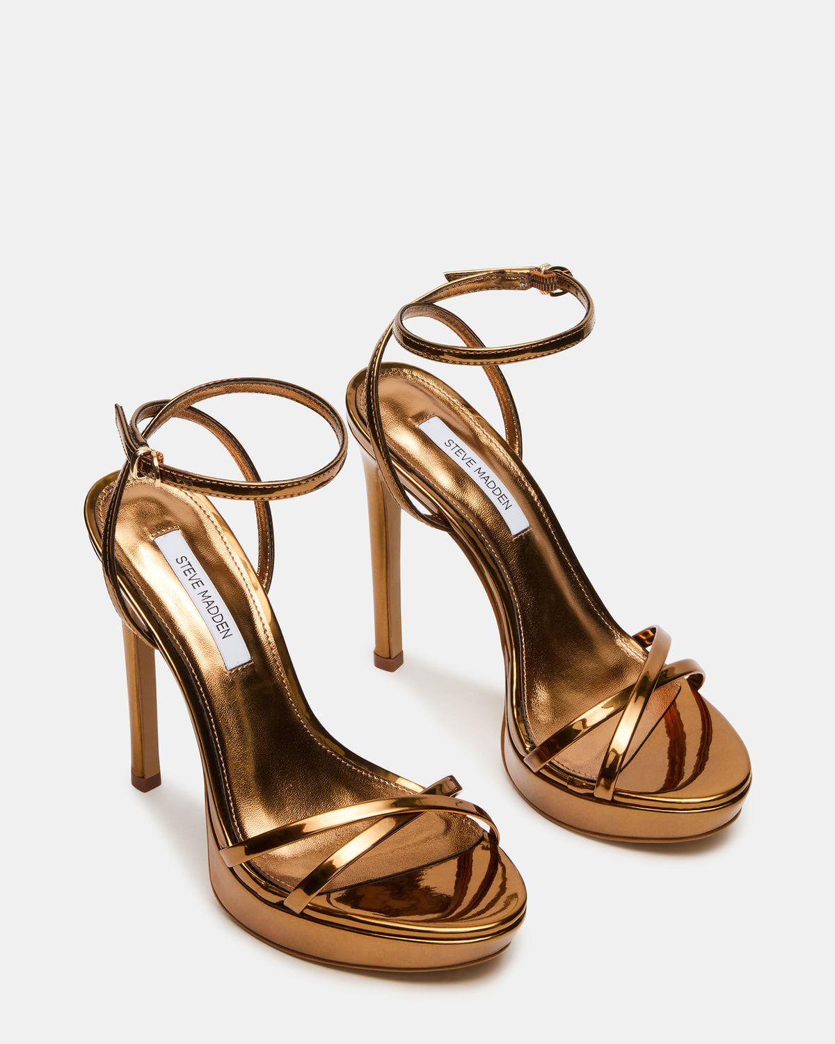 JUNI Bronze Criss Cross Stiletto Ankle Strap Women's Heel