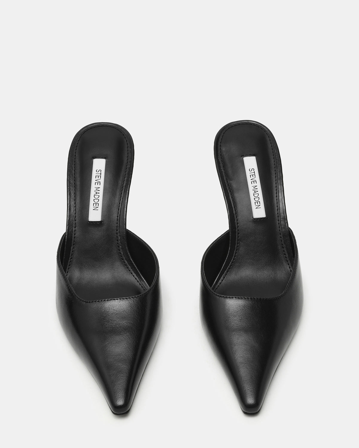 ADELINE Black Leather Mule Pointed-Toe Gold-Detail Women's Heel