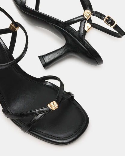 POSY Black Gold-Detail Strappy Square-Toe Women's Heel