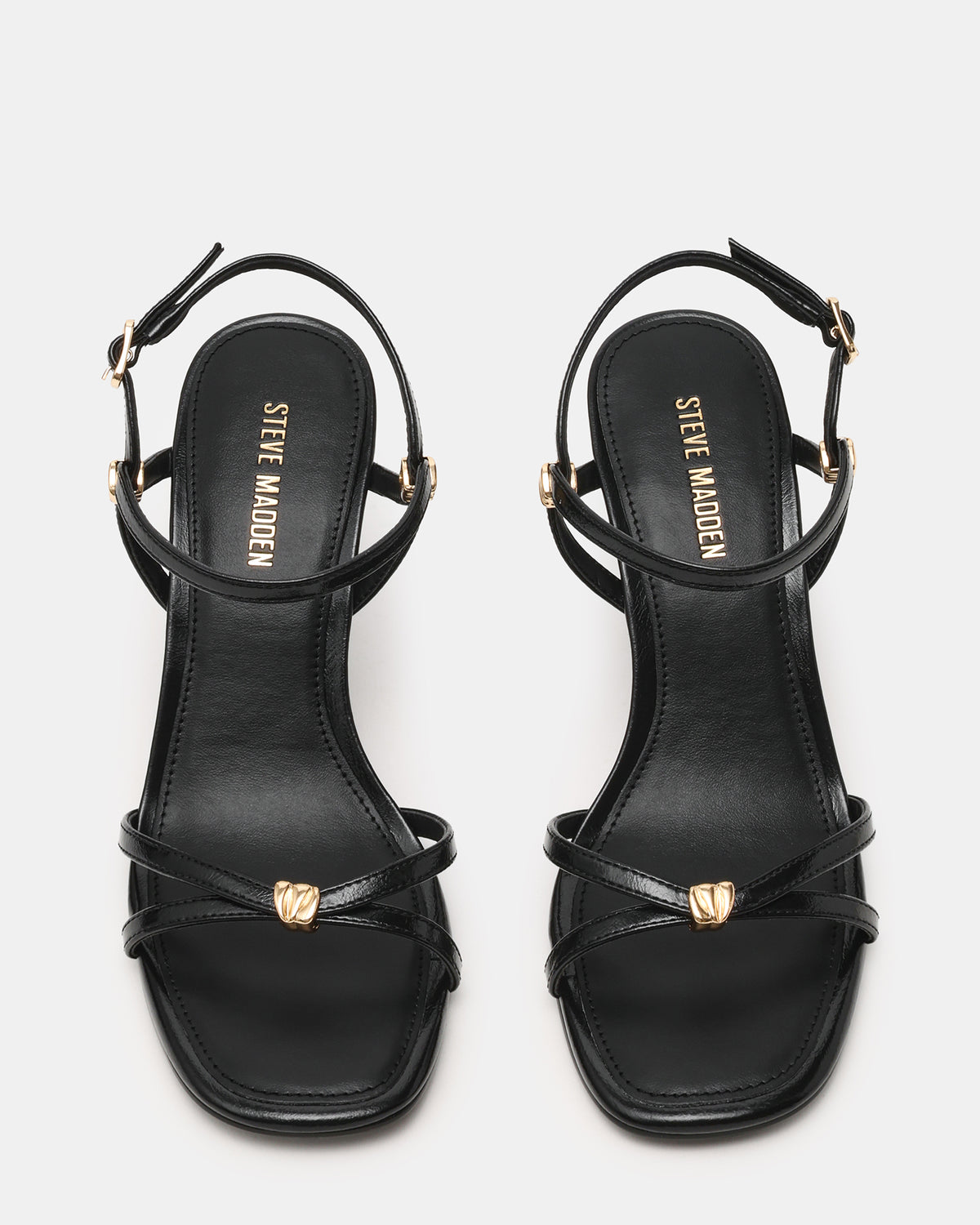 POSY Black Gold-Detail Strappy Square-Toe Women's Heel