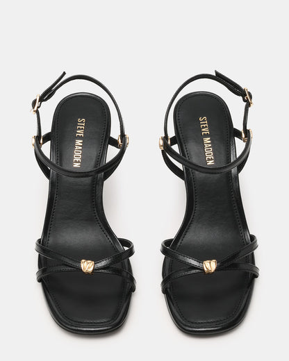 POSY Black Gold-Detail Strappy Square-Toe Women's Heel