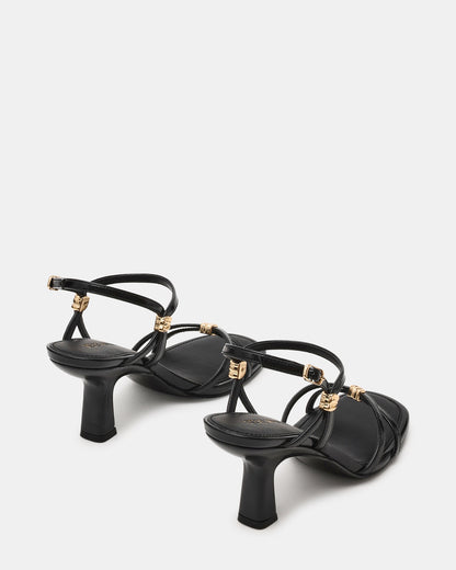 POSY Black Gold-Detail Strappy Square-Toe Women's Heel