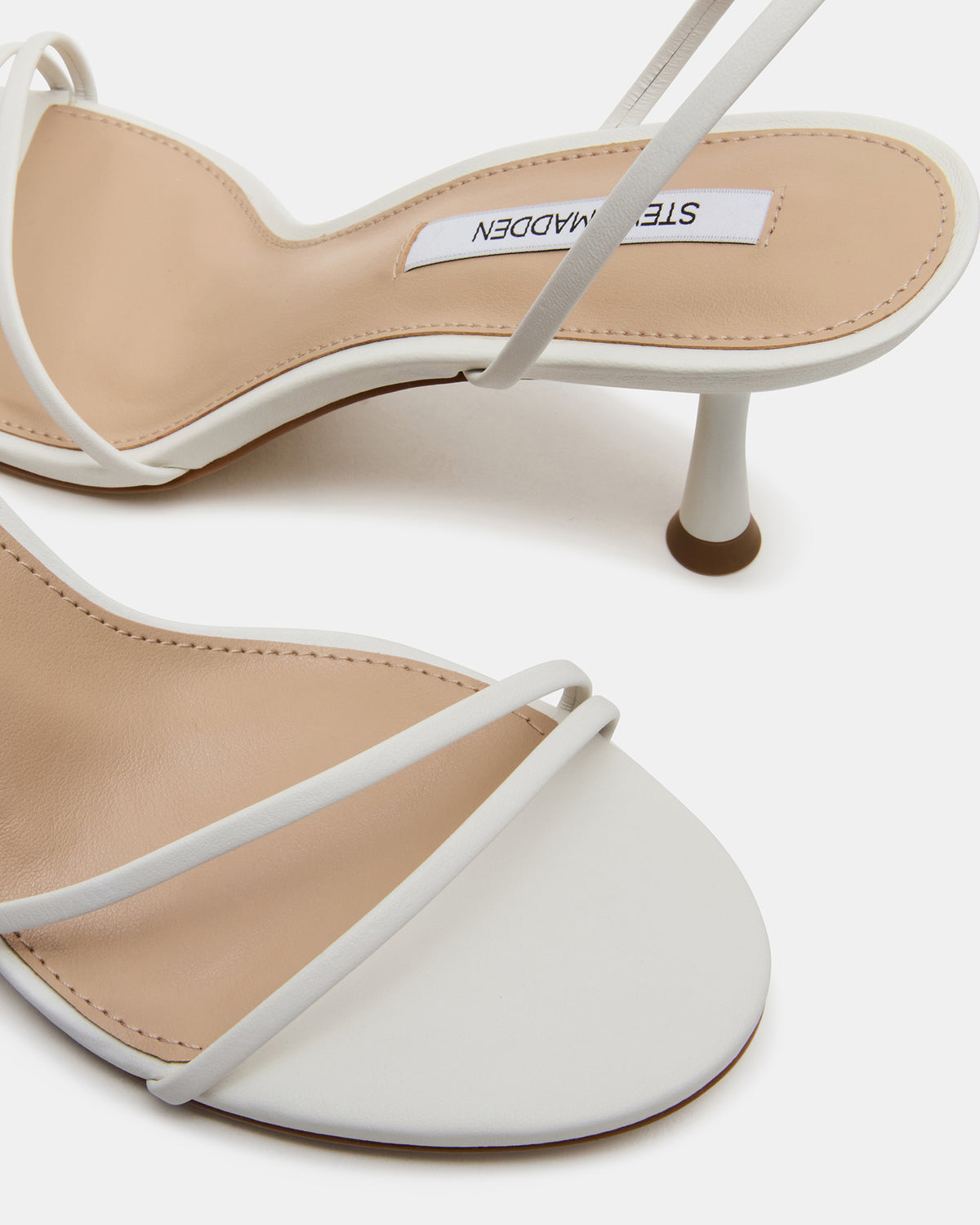 ERAS White Leather Stiletto Round-Toe Ankle Strap Women's Heel