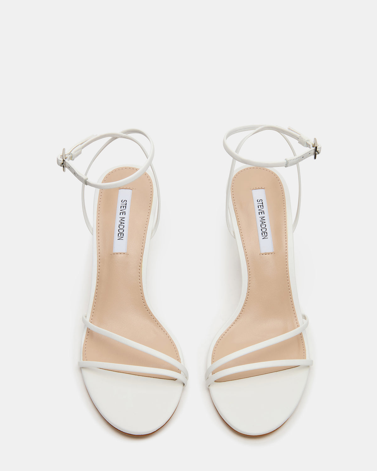 ERAS White Leather Stiletto Round-Toe Ankle Strap Women's Heel