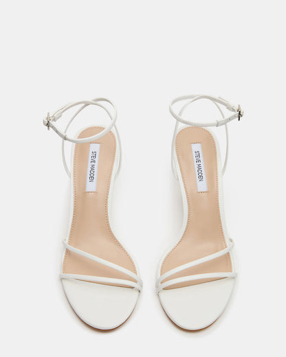 ERAS White Leather Stiletto Round-Toe Ankle Strap Women's Heel
