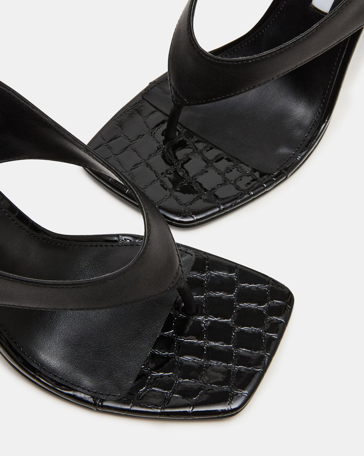 IMPROV Black Leather Square-Toe Thong Slingback Women's Heel