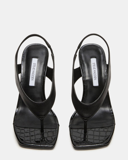 IMPROV Black Leather Square-Toe Thong Slingback Women's Heel