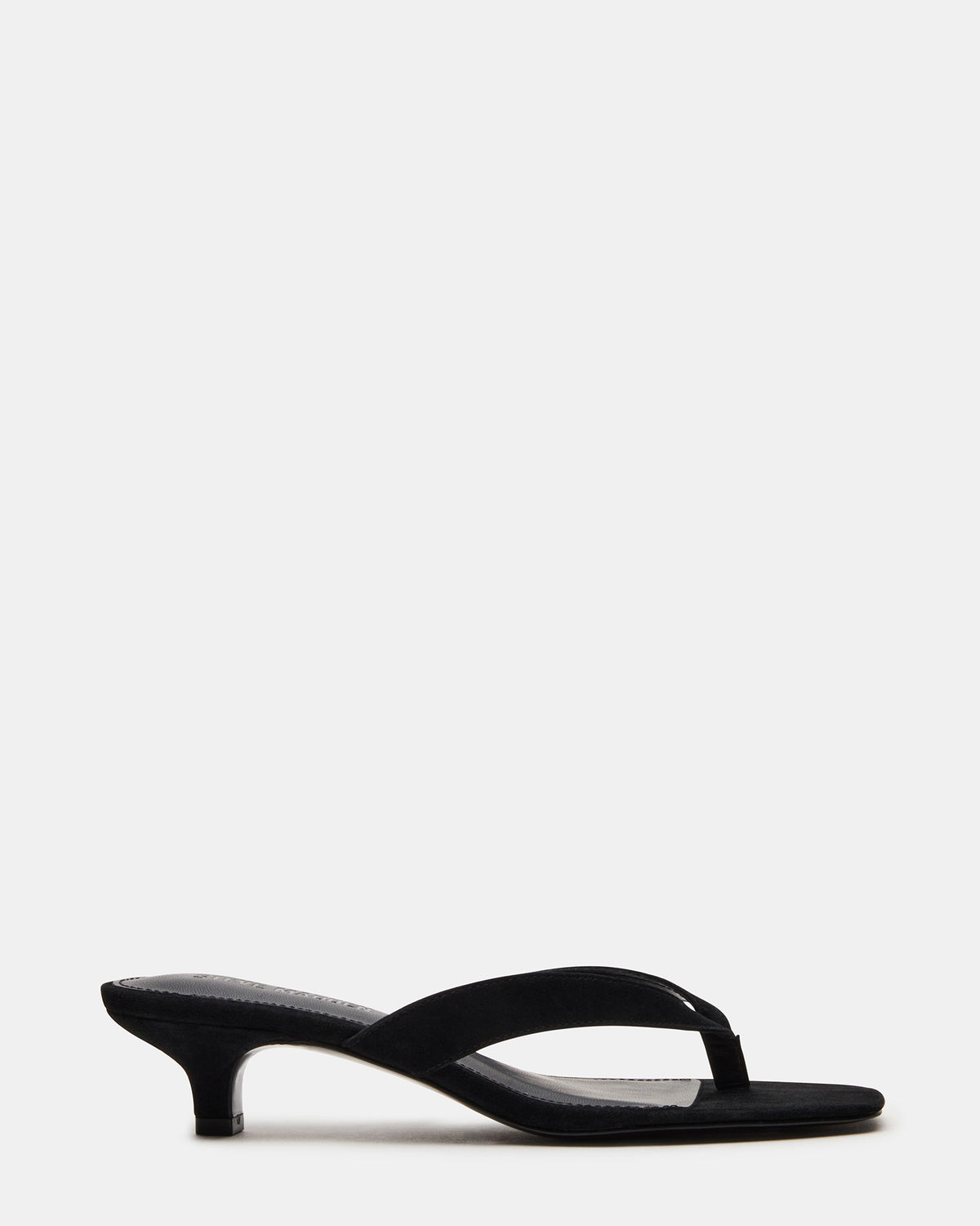 TRACIE Black Suede Thong Strap Women's Kitten Heel