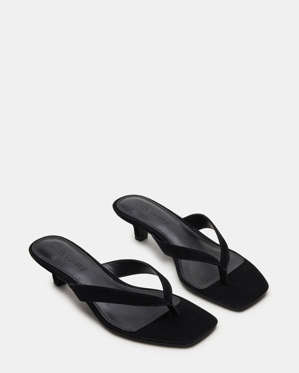 TRACIE Black Suede Thong Strap Women's Kitten Heel