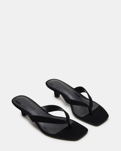TRACIE Black Suede Thong Strap Women's Kitten Heel